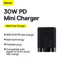 Baseus 30W USB C Charger, GaN3 mini Type C Fast Power Adapter with Foldable Plug, for iPhone 15 Pro/Pro Max/14/13, Galaxy S23 Ultra, Google Pixel 7 Pro/6, MacBook Air, iPad Pro. 