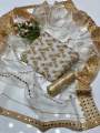 New gorgeous wedding wear 3 Piece suits Collection - Crinkle Chiffon Pearl & Heavy Embroidery Work Shirt, Masoori Trouser, Embroidery & Foil work Soft Organza Duppata. 