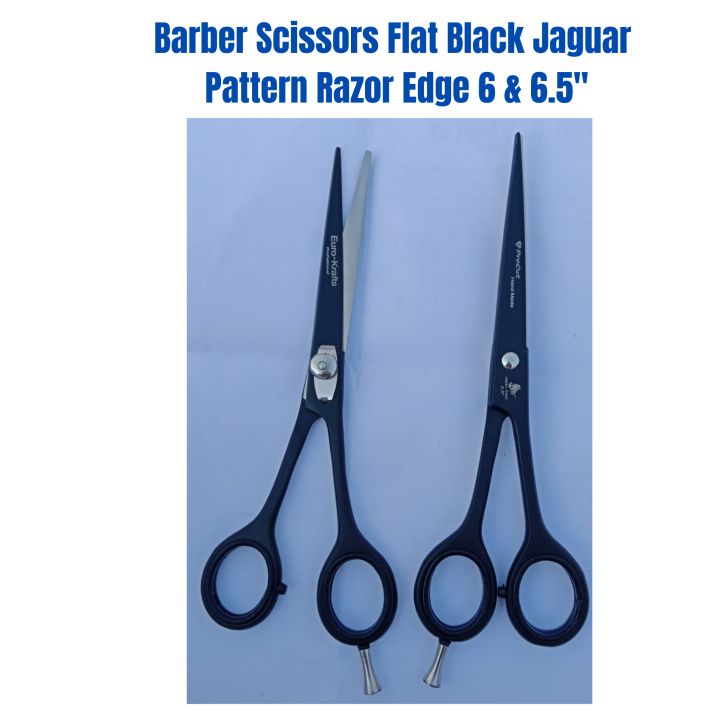 Barber Scissors Flat Black jaguar pattern Razor Edge 6 & 6.5 "