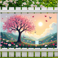 Spring Blossom Scenic Banner Backdrop Nature Art Butterfly Landscape Floral Background Wall Hanging Wedding Event Decor. 