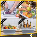 Collapsible Cutting Board with Colander - Foldable Multi-function Kitchen Plastic Silicone Dish Tub - Washing and Draining Veggies Fruits Food Grade Sink Storage Basket- Multicolor. 