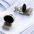 Cufflinks for men in High Quality Black Silver Cufflinks With Chain | Trendy cufflinks | Mens cufflinks high quality material. 