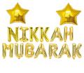 “NIKAH  MUBARAK” Foil Balloons Golden with 2 Stars - Letter Balloons For Nikah Event Party Decoration Nikah Mubarak Decor Supplies. 