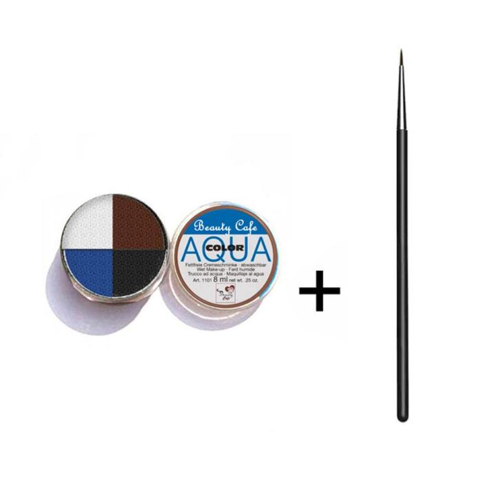 4 Color Aqua Cake Eyeliner With Brushes - Black Blue White Brown With Eye Liner EyeBrow Brush - Makeup