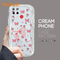 FELMYST for Realme C12 C25 C25S Realme Narzo 20 Narzo 30A Back Cover Butterfly Pink Flower Cream Texture Wavy Edge Soft Silicone Phone Case. 