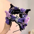 1Pcs Sanrio Cartoon Anime Kuromi Little Devil Hairband Simulation Plush Cute Ears Headband Girls Exhibition Accessories. 