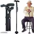 Trusty Cane - Sturdy Folding Walking Triple Head With Built in Lights - Fordable Walking Stick. 