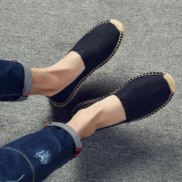 IELGY Flat shoes men's Loafers straw woven hemp rope breathable sweat-absorbing hemp canvas Slip-Ons & Loafers
