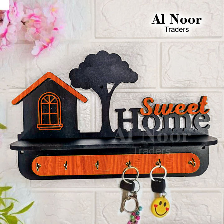 Al Noor Traders Brand Home Decor Unique Stylish Wooden Key Holder for Wall Decor with Stylish Stainless Steel Hooks Beautiful Key Organizer for Home Decoration - Wall Mounted Key Holder I Decorating Items I Decorating Items For Home I Decoration
