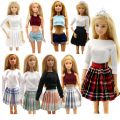 29cm Barbie Pleated Skirt Barbie Accessories Long Sleeve Sweater 1/6 Doll Clothes. 