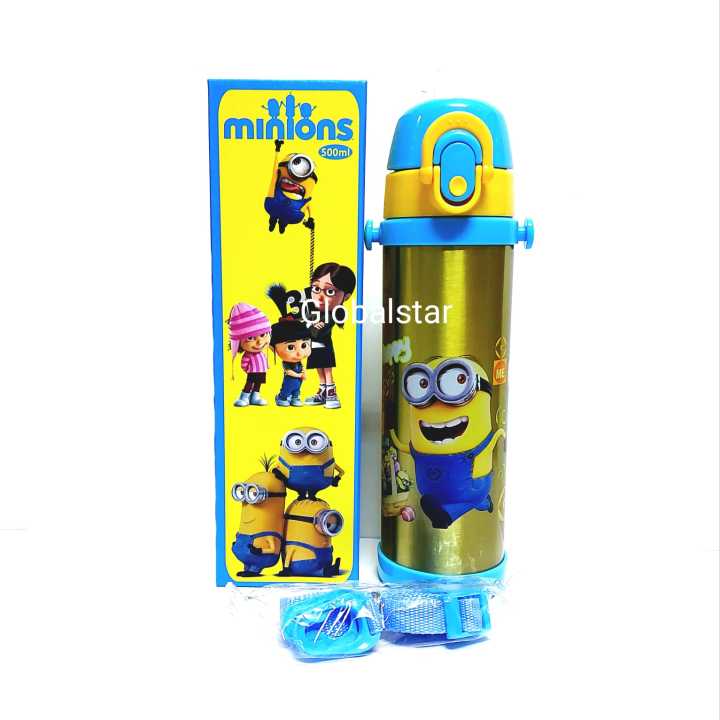 Minions Kids Stainless Steel Water Bottle Hot and Cold Resistant Vacuum Hydro Flask with Straw Lid Water Bottle for School Kids 500ml