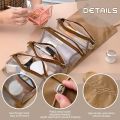 Detachable Cosmetic Bag, 4 in 1 Portable Mesh Makeup Bag, Hanging Roll Up Travel Toiletry Bag, Water Resistant Makeup Organizer Pouch, Hanging Toiletry Bag (Khaki). 