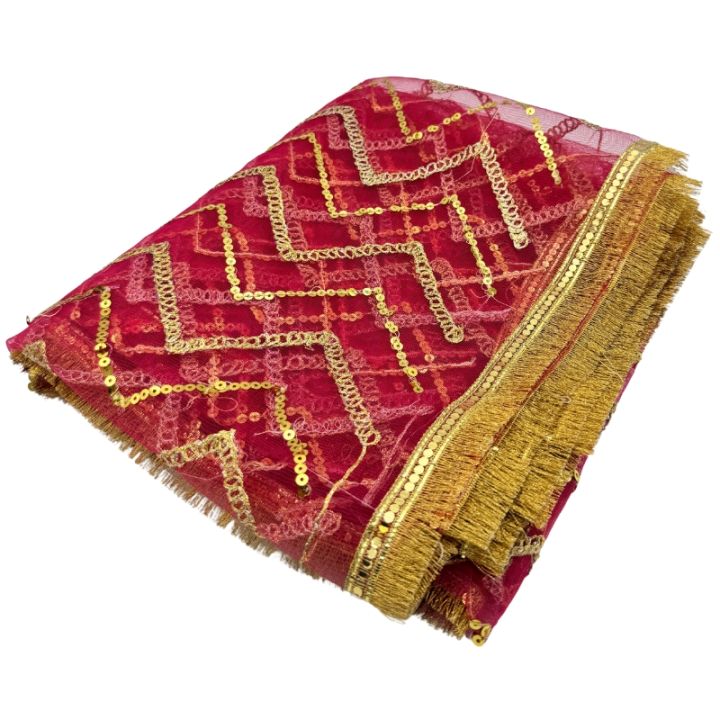 HOT PINK COLOR ORGANZA DUPATTA WITH GOLDEN LACE