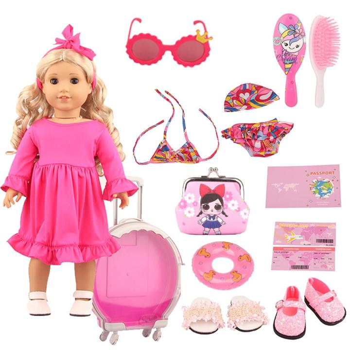 Toy Accessorie Fashion Girl Travel Suit For 43 cm Doll Clothes Baby New Born Dolls 18 inch American Dolls 1/3 Bdj Dolls