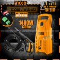 Ingco Original High Pressure Washer 1400W -130Bar -Sucking System For Solar Cleaning Car Washing Plant Watering, Pure Copper. 