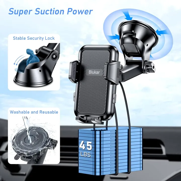 Blukar%20Car%20Phone%20Holder,%20Adjustable%20Car%20Phone%20Mount%20Cradle%20360%C2%B0%20Rotation%20-%204%20in%201%20Strong%20Suction%20Phone%20Holder%20for%20Car%20Dashboard,%20Windscreen,%20Air%20Vent%20-%20One%20Button%20Release%20for%204.0%20to%206.7%20inch%20Phones%20black%20-%20Image%204