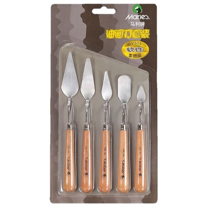 Marie's 5 Piece Stainless Steel Palette Knife Set Painting Knives Color Mixing Set for Oil Acrylic Painting