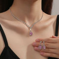 2 Pcs Set Blue Crystal Stone Denpent Necklace Earring With Dazzling Cubic Zircon Romantic Daily Wear Jewelry Girl Gift. 
