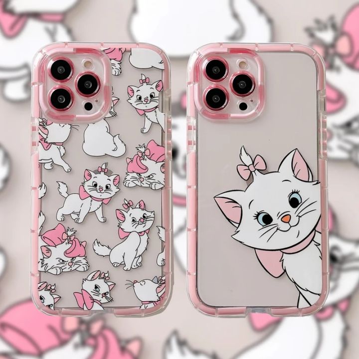 Cute Cartoon Disney Marie Cat Noctilucent Transparent Phone Case For iPhone 15 14 Pro 13 12 11 Pro Max Shockproof Soft Cover