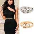 New Silver Gold Metal Belt Double Ring Imitate Rhinestone Lady Waist Belt Dress Suits Elastic Thin Slim Women Belts Waistband. 