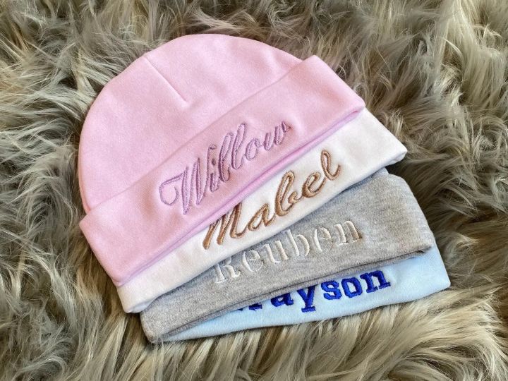 Personalised Baby Hat With Any Name in Almost Any Colour, Custom Embroidered Gift Monogram Baby Beanie Infant Hat