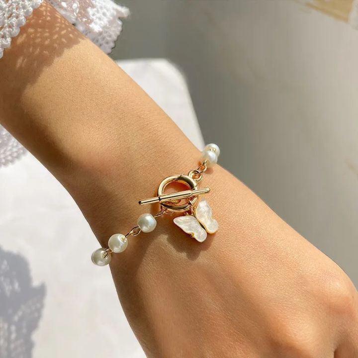 Korean Jewellery Beautiful White Butterfly Pearl Bracelet Jewellery For Girls Latest New Trendy Design Bracelet For Girl