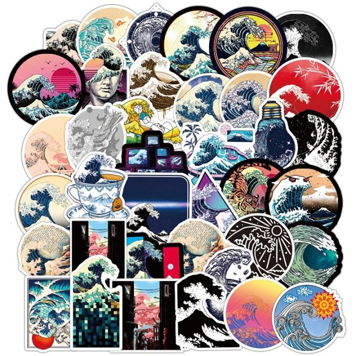 10/30/50PCS Cartoon Sea Wave Spray Round Stickers Graffiti Skateboard Guitar Luggage Laptop PVC Decals Sticker Kid DIY Toys F5