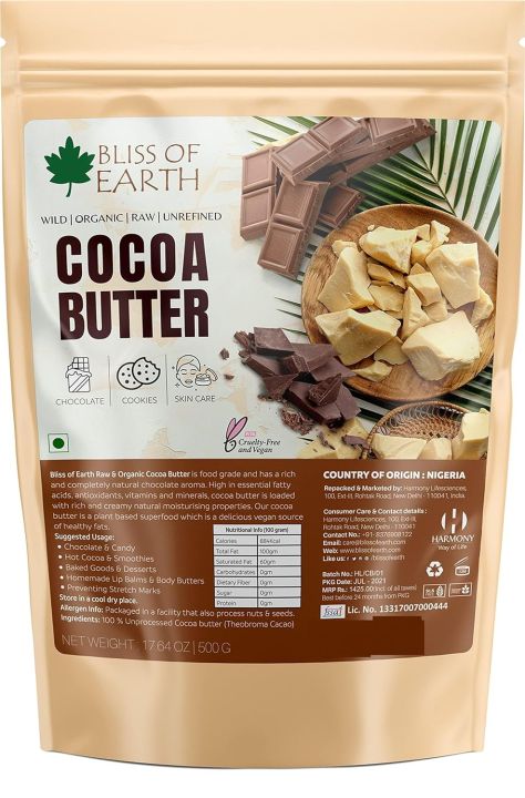 Bliss of Earth Cocoa Butter For Chocolate Making 200g, Food Grade, Raw & Organic For Hair, Skin & Stretch Marks