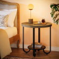 2-Tier End Table, Round Side Table Nightstand with Curved Metal Legs. 