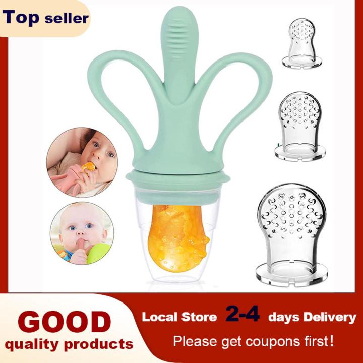 【Happier】 Baby Fruit Feeder,Fresh Food Feeder Baby Banana Teething Toys Set Replacement Mesh Silicone Bags Teethers For Infants Toddlers Silicone Molars【Never Drop From Hand】,For Baby Birthday Gift，Christmas Gift,Christmas Pre