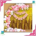 Happy birthday Theme( Pink, White & Gold)-Including Pink Happy Birthday cards, 30 latex Balloons, 3 Confetti Balloons With Silver Back Curtain, Best Set For Birthday Party. 