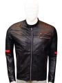 Men’s Shoulder Padded Stripe Leather Biker Jacket. 