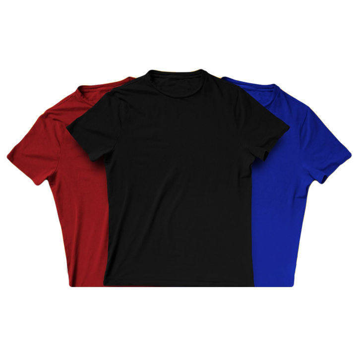 Pack of 3 Plain Smart Fitting trendy BLACK - MAROON - ROYAL BLUE Color Fashionable Top Quality Tee Tag Trendy Printed Tee shirt Half Sleeve Cotton T-shirt Short Sleeve Tshirt Print Funny Round Neck T shirt Tee Top