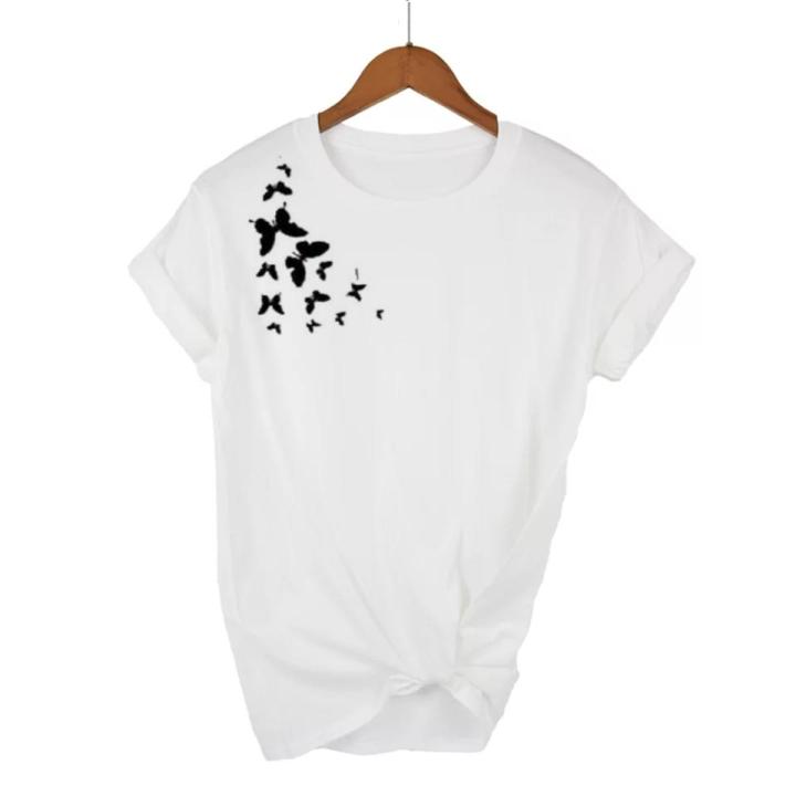 New Butterflies on Shoulder White T-Shitrs For Woman & Girls Soft Washable Best In All Seasons