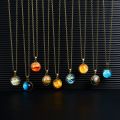 Personality Galaxy Pendant Necklace Eight Planets Luminous Double-Sided Retro Pendant Necklace Earth Glow In The Dark. 