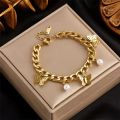 Double Layer Butterfly Pearl Bracelet – Adjustable Stainless Steel Jewellery for Women & Girls | Birthday Gift. 