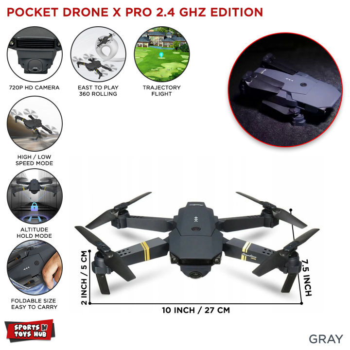 Drone X Pro Wide Angle 720p Camera HD Shooting 2.4GHZ Edition, Collapsible Quadrocopter, Live Video Shoot FPV Cameras For Vloggers, Vlogging Folded Arms, Best Toy Gift For Beginner Vlogger Children Boys & Girls, Easy To Carry Foldable Drone