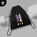 BTS Pics Logo Black Drawstring Bag For (Boys & girls). 