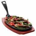 Cast Iron Steak Sizzler plate Non-stick Platter with Wood Underline - 10 inches x 6 inches Pan Hot Plate Sizzling Pan Steak Plat. 