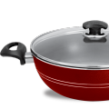 King Chef Non Stick Karahi Wok Cooking Pot With Glass Lid Red. 