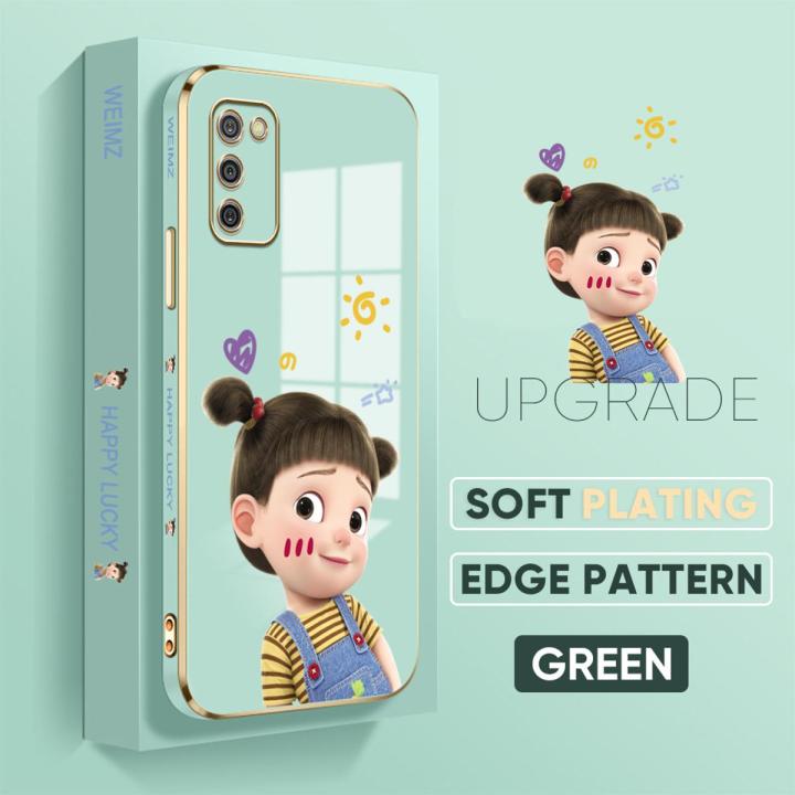 TA for Samsung Galaxy A02S M02S Back Cover + Free Lanyard Naughty Girl Luxury 6D Plating Case Side Pattern Soft Silicone Square Phone Cases