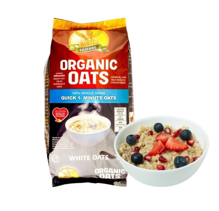 Fasfars Organic Oats Pouch 500g Oatmeal 100% Organic and Natural Organic Rolled Oats Old Fashioned Rolled Oats | Fastest Weight Loss Solution Whole Grain Oat for Oatmeal, Baking, Daliya Perfect for Morning Oatmeal and Overnight Instant Oats 1 Min Oats