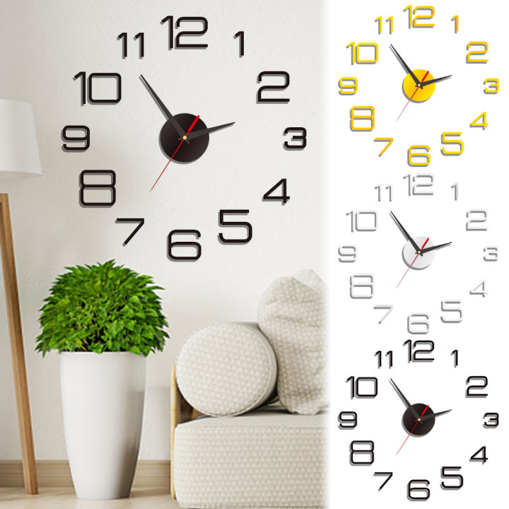 Modern Design Simple DIY Digital Clock Silent Wall Clock Room Living Decoration Punch-Free Wall Sticker Clock Home Wall Decor 1Set
