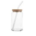 Round shape Glass with glass straw and wooden lid, coffee glass, milk glass, juice glass -Imported high quality - cups for tea - tea cup - coffee mug - kitchen accessories. 