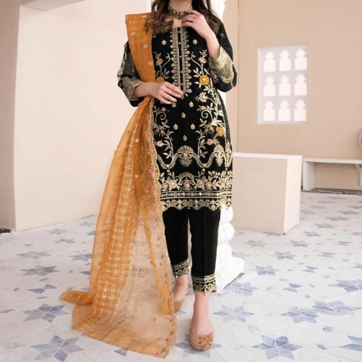 Decent Embroidered 3 Piece Organza Dress/Eid Collection For Women