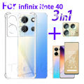 3 in 1 Transparent infinix Note 40 Shockproof Phone Case For Note 30 30Pro Hot 30 30i 30Pro 40 40i 40Pro Ceramic Frosted Film And Camera Lens Film. 
