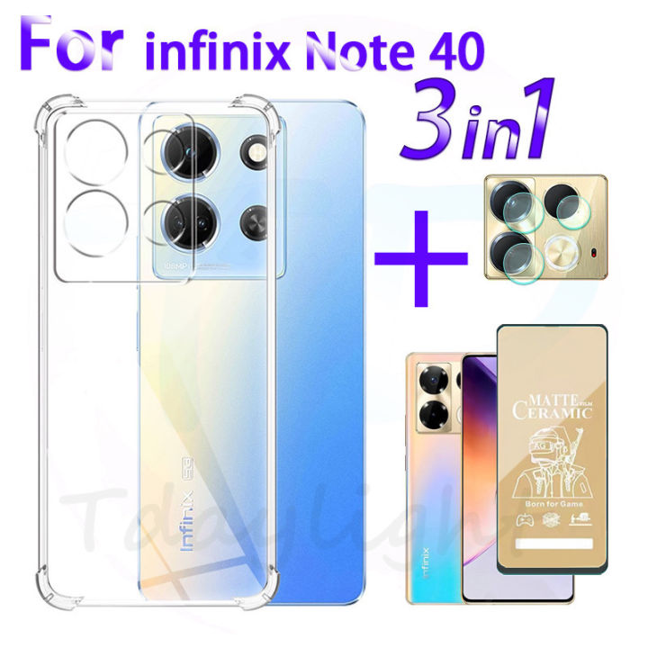 3 in 1 Transparent infinix Note 40 Shockproof Phone Case For Note 30 30Pro Hot 30 30i 30Pro 40 40i 40Pro Ceramic Frosted Film And Camera Lens Film