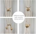 Magnetic Curtain Tiebacks, 2 Pack Beige Decorative Tie Backs for Curtains Rope Outdoor Holder Without Hooks for Shower Sheer Blackout Drapes. 