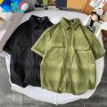 Green Home Cargo Shirt Flap Pockets Male Solid Color Casual Cargo Shirt. 