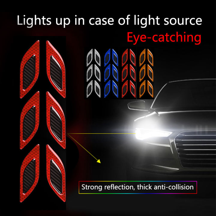 6Pcs/Set Car Sticker Truck Auto Motor Reflective Strips Anti-Scratch Safety Warning Carbon Fiber